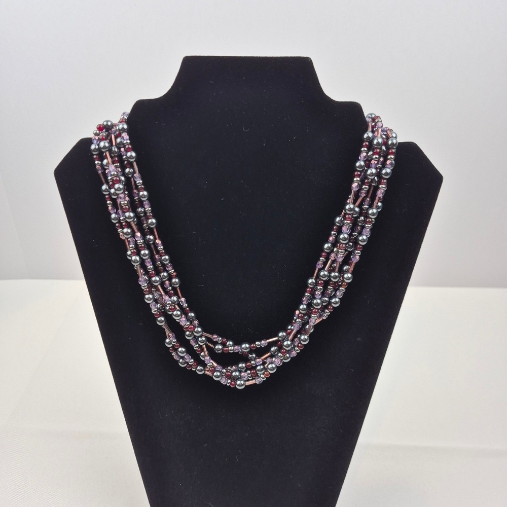 Joan Rivers NWOT 18" Multi Strand Purple Red Black Beaded Necklace Cocktail Y2K